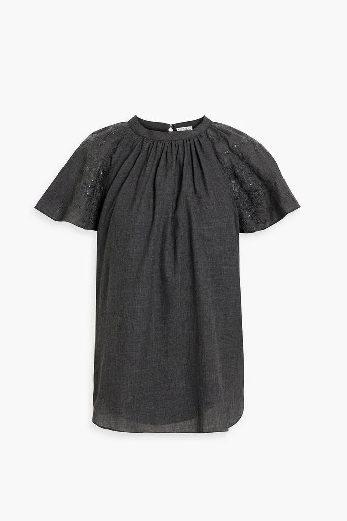 Brunello Cucinelli Sequin-embellished broderie anglaise-trimmed wool top 1