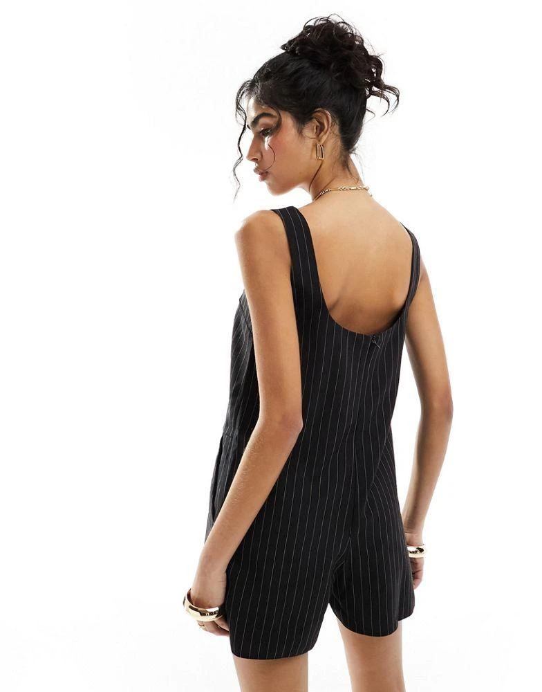 ASOS ASOS DESIGN square neck pinafore playsuit in black pinstripe 4