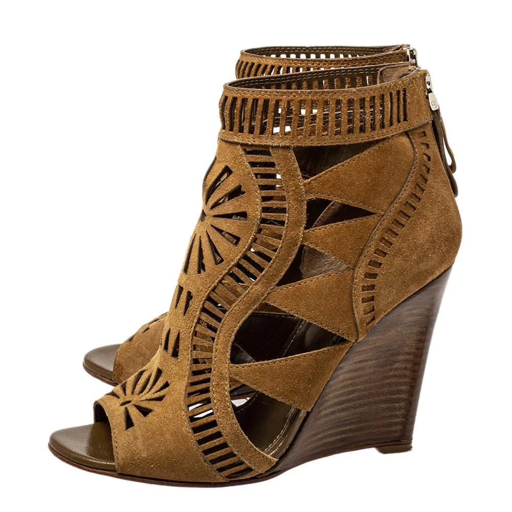 Sergio Rossi Sergio Rossi Brown Laser Cut Suede Open Toe Booties Size 36 4