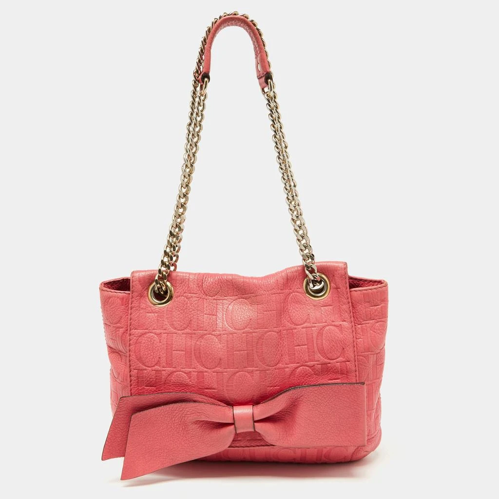 CH Carolina Herrera CH Carolina Herrera Pink Monogram Embossed Leather Audrey Shoulder Bag 1