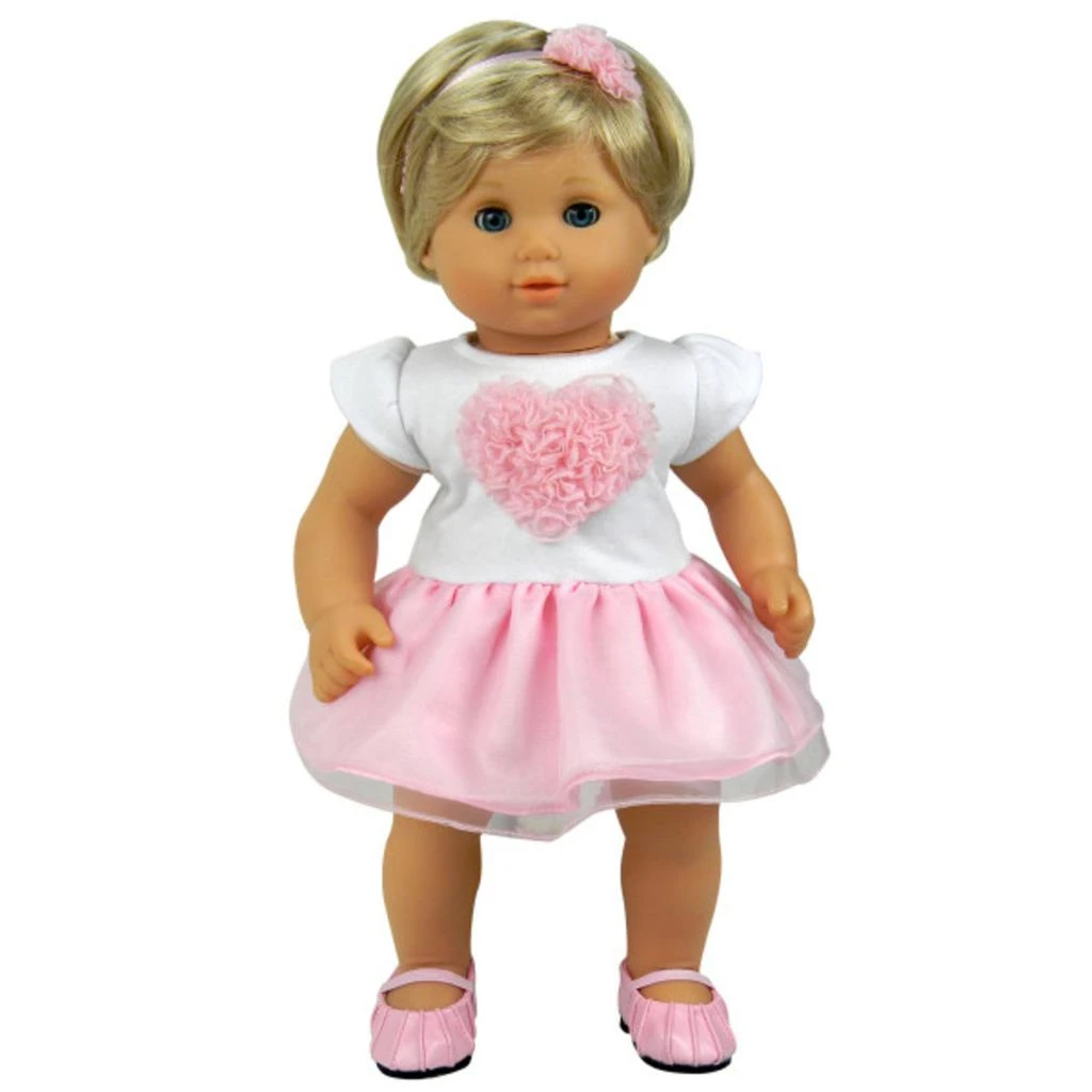 Teamson Sophia’s Heart Dress and Headband Outfit for 15'' Dolls, White/Pink 1