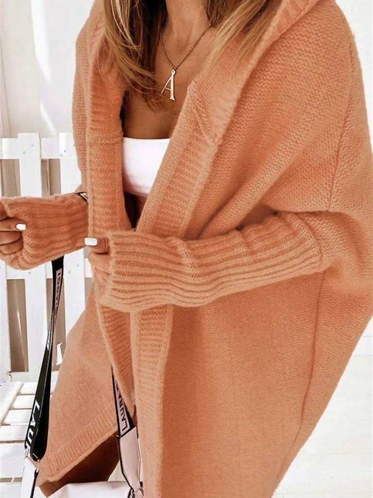 Rosa Clothing Rosa Clothing - Plain Exposed Seam Hooded Knit Long Cardigan Coat