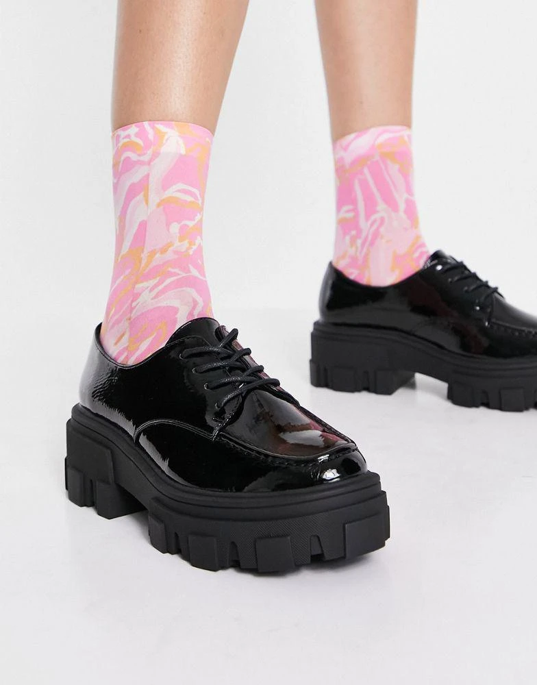 ASOS ASOS DESIGN Wide Fit Mall chunky lace up flat shoes in black 3