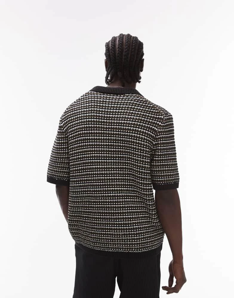 Topman Topman revere knitted polo shirt in stripe 3