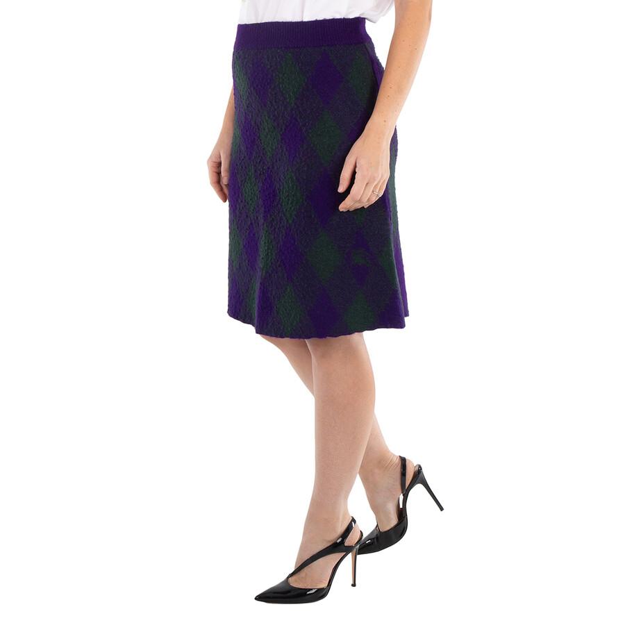 Burberry Vintage Check Frayed-Edge Wool Skirt