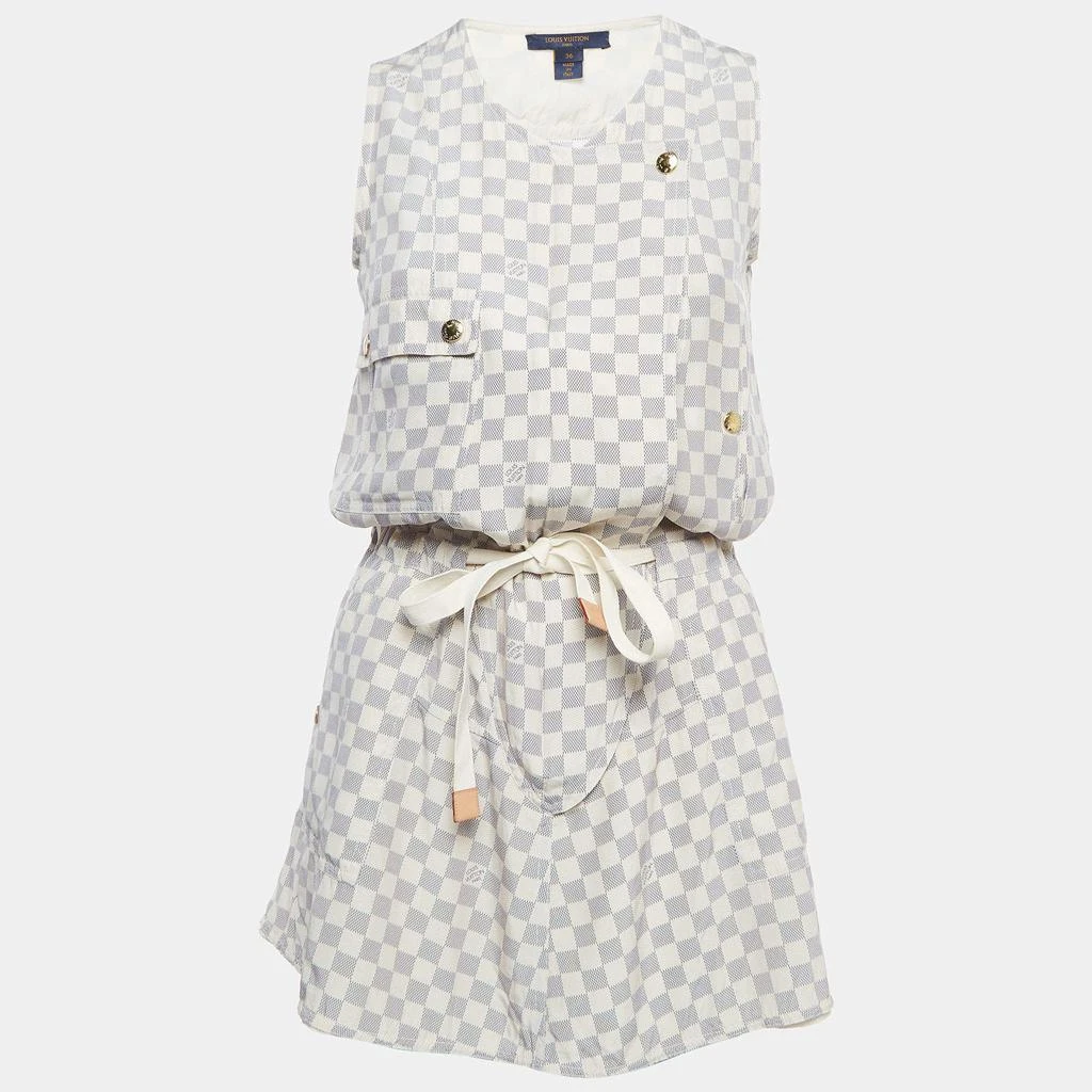 Louis Vuitton Louis Vuitton Off-White Damier Azur Print Silk Sleeveless Mini Dresses S 1
