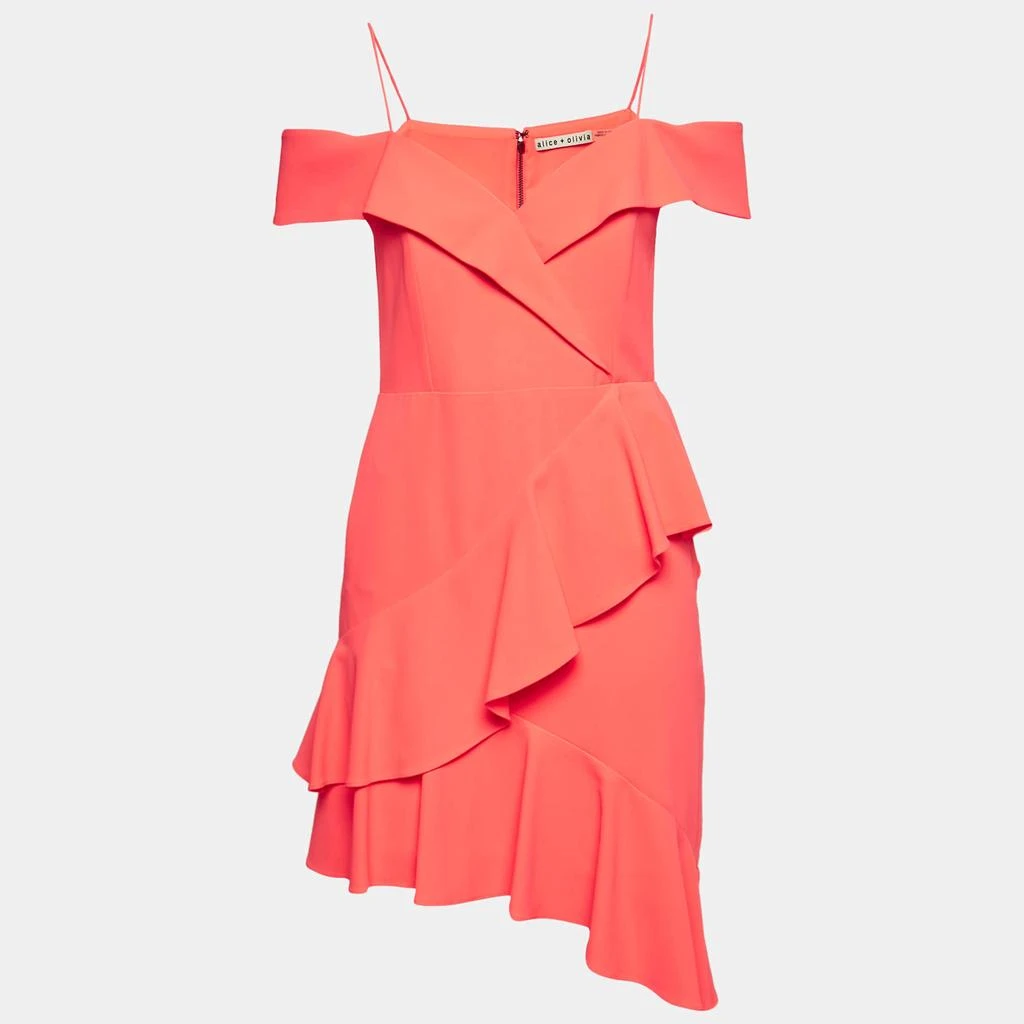 Alice + Olivia Alice + Olivia Neon Peach Orange Flounced Short Dress S  1