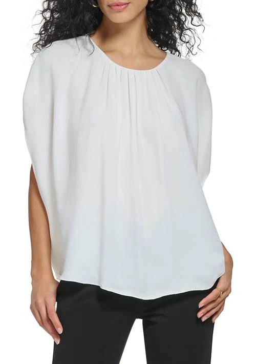 DKNY Women
s Shirred Crew Neck Top