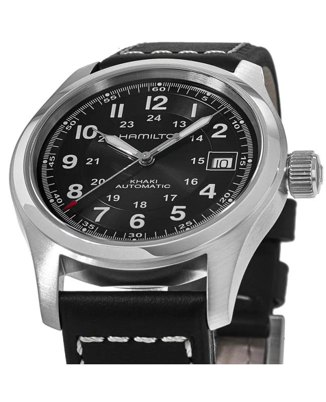 Hamilton Hamilton Khaki Field Auto 38MM Black Dial Leather Strap Men's Watch H70455733 2