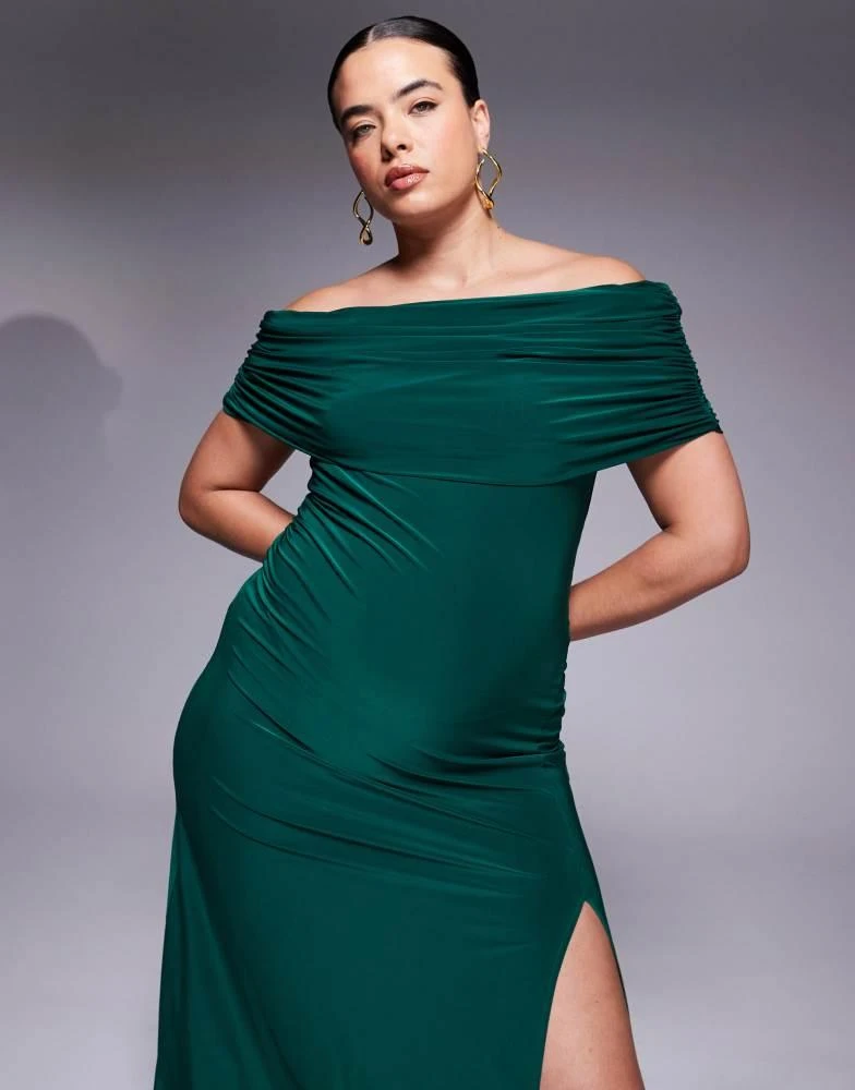 ASOS ASOS DESIGN Curve bandeau maxi dress with split in bottle green 3