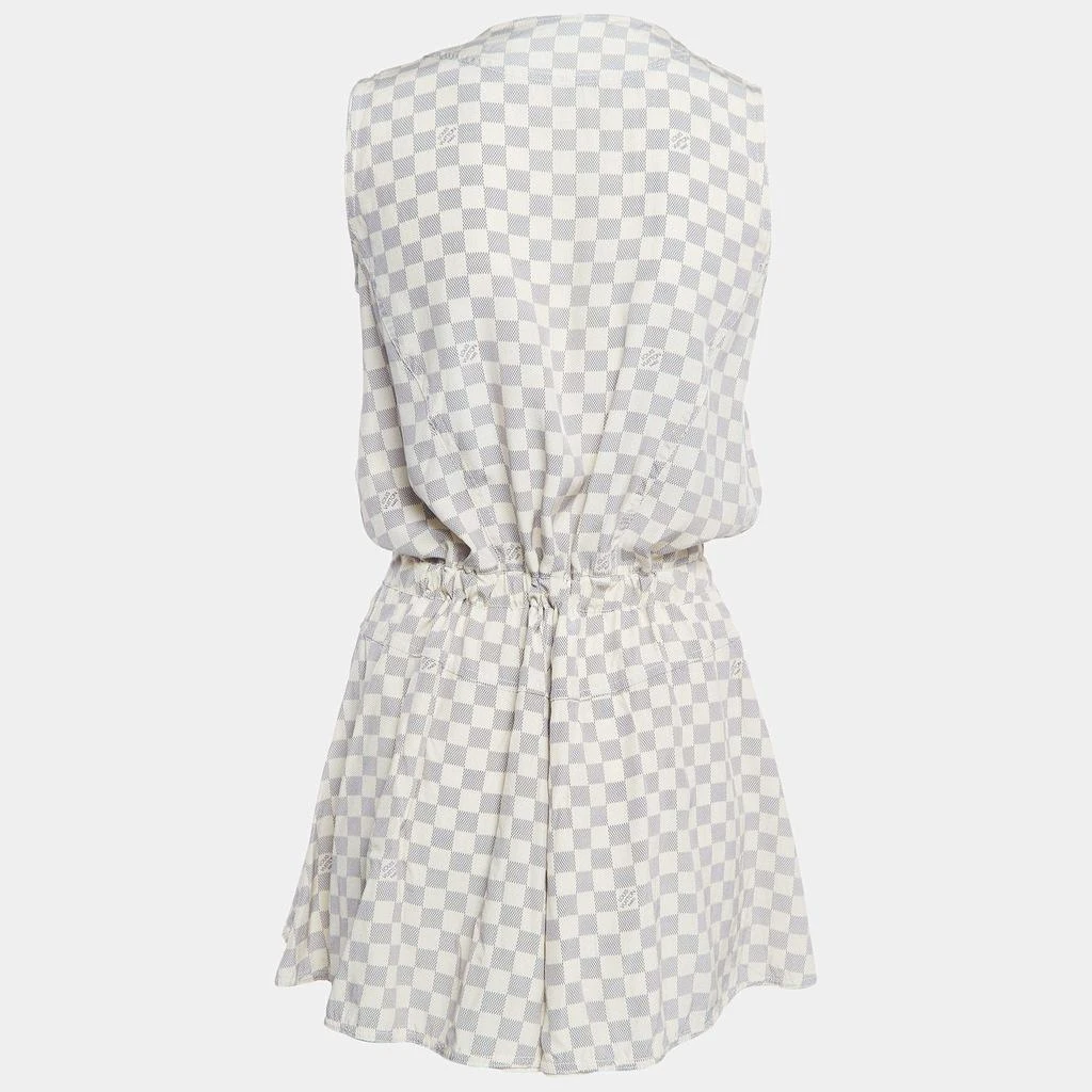 Louis Vuitton Louis Vuitton Off-White Damier Azur Print Silk Sleeveless Mini Dresses S 2