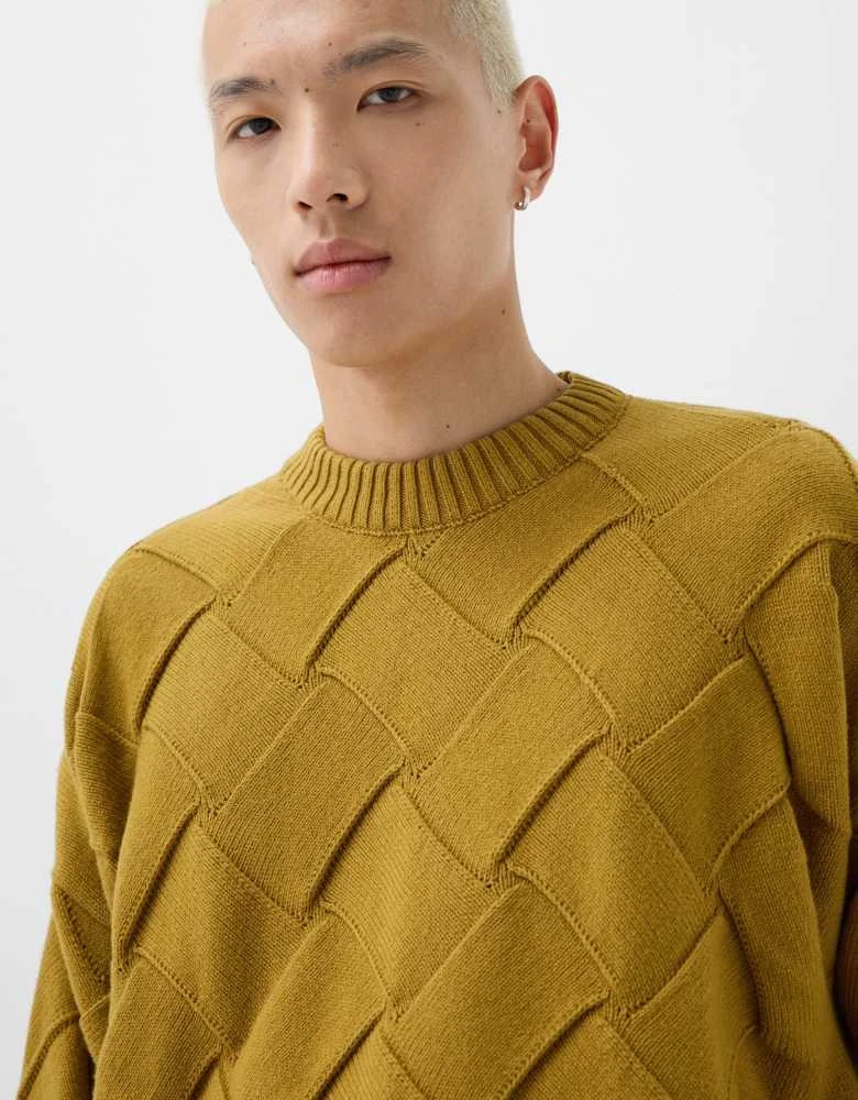 Bershka Bershka Collection jacquard knitted jumper in olive 3