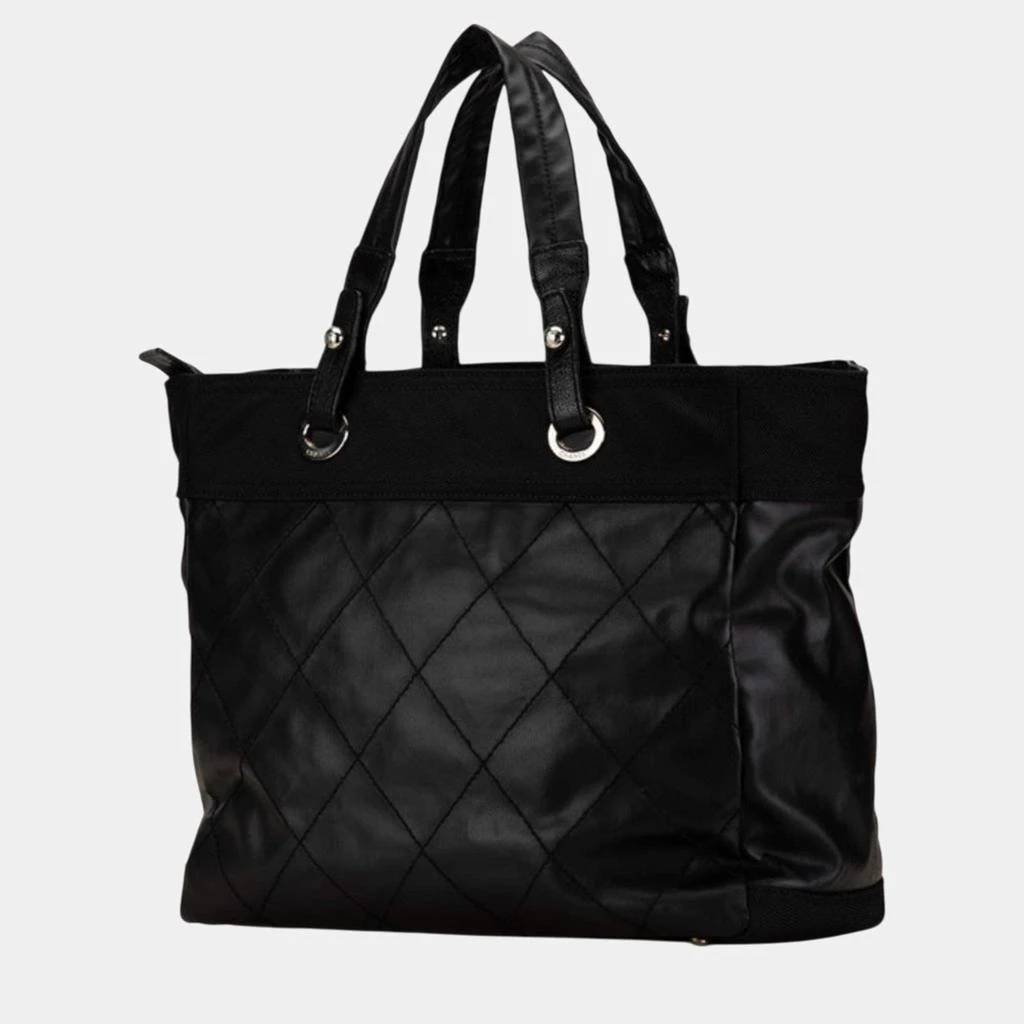 Chanel Chanel Black Leather Coco Mark Paris Biarritz MM  Tote Bag 2