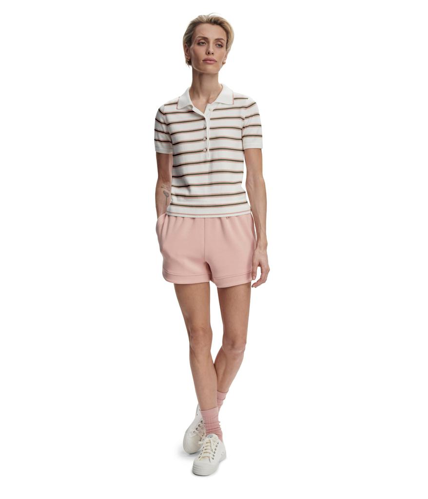 (取寄) バーリー レディース ボタン ネック ポロ Varley women Faustine Button Neck Polo White Pink Ivory Stripe varley-faustine-button-neck-