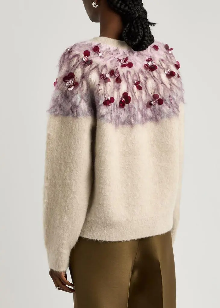 Tory Burch Fair isle intarsia embellished wool-blend jumper 3