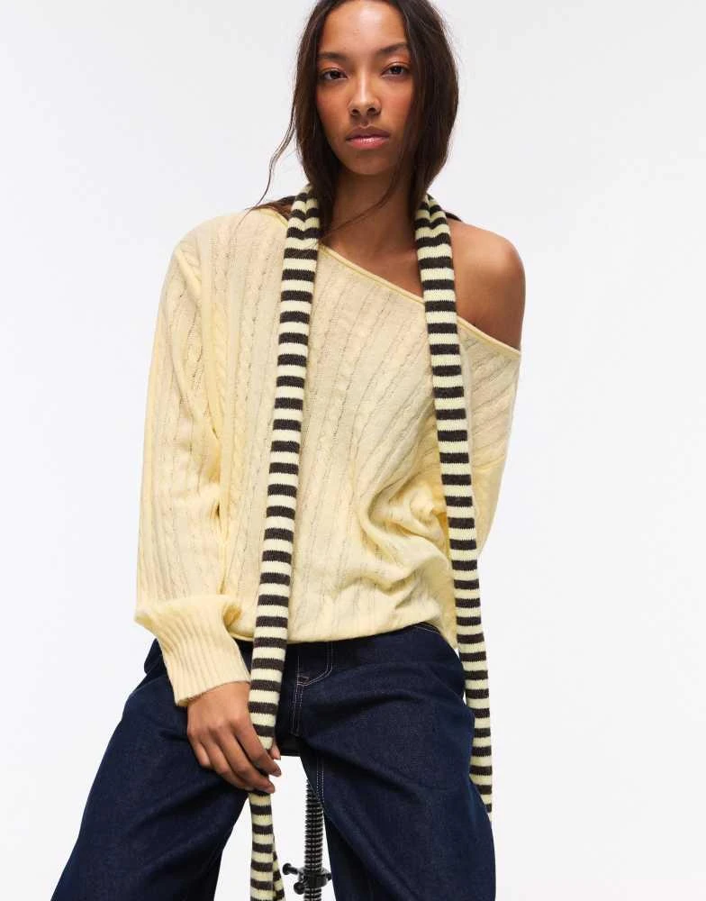 Bershka Bershka Extra-long striped scarf in yellow