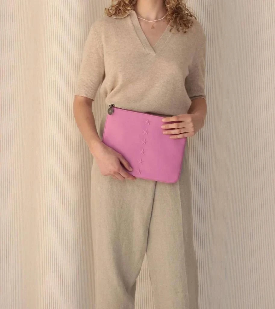 Ela Handbags Vegan Editor's Star Pouch In Pink 1