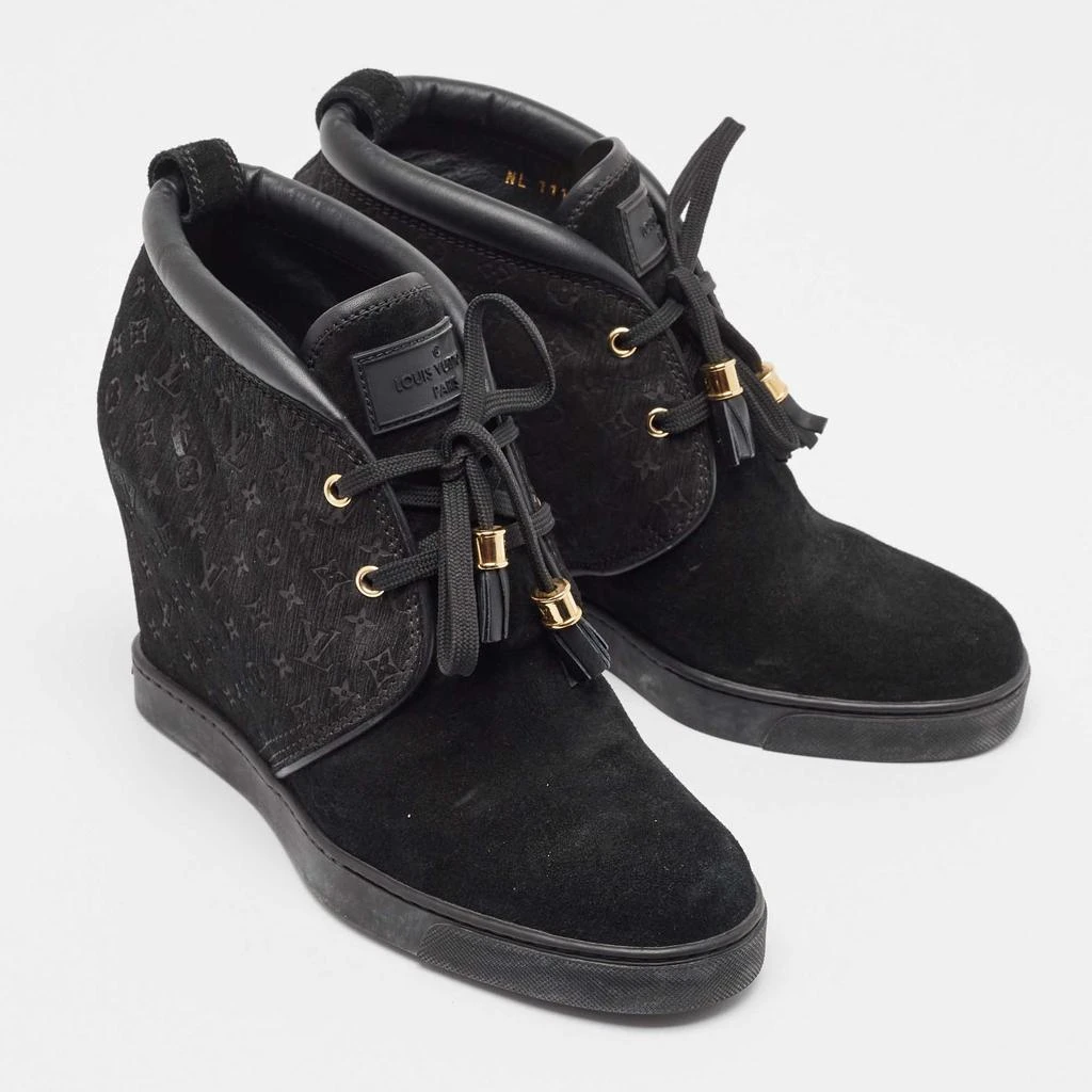 Louis Vuitton Louis Vuitton Black Monogram Suede and Leather Wedge Sneakers Size 39.5 4