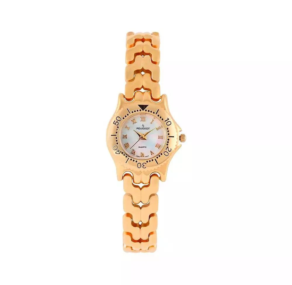 Peugeot Womens Round 25mm 14K Gold Plated Wrist Watch- Mother of Pearl Dial 1