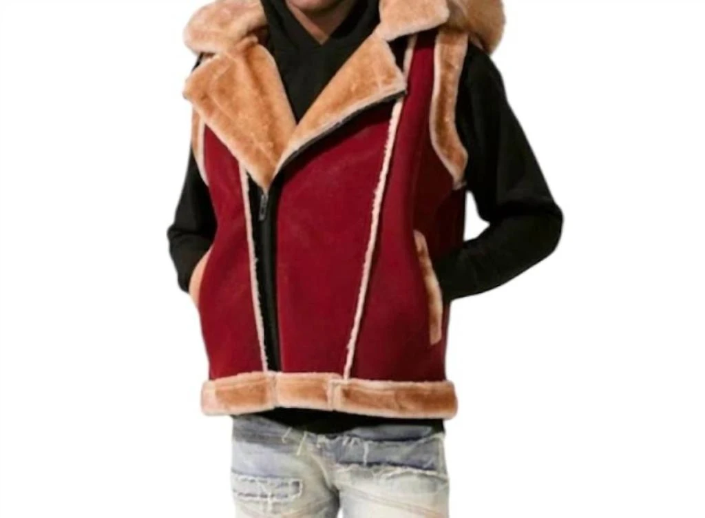 JORDAN CRAIG Denali Shearling Vest In Burgundy