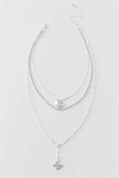 Urban Outfitters Rhinestone Butterfly Layered Necklace 2