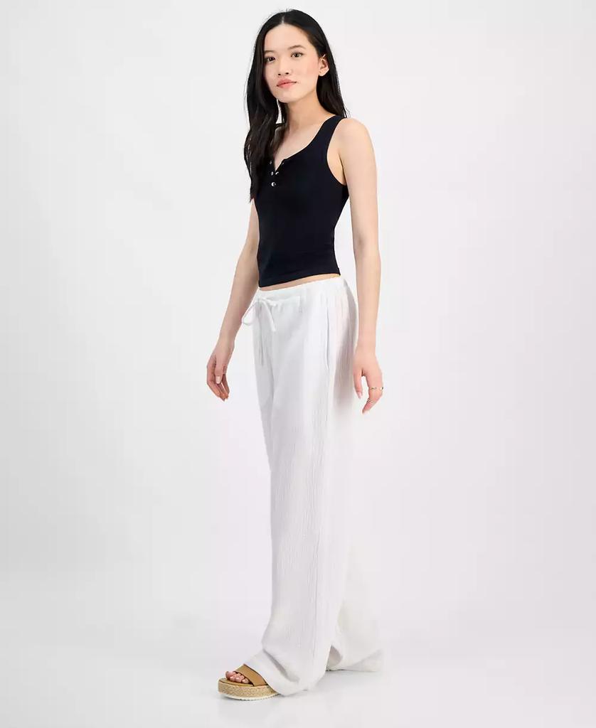 Indigo Rein Juniors' High-Rise Wide-Leg Cotton Gauze Pants