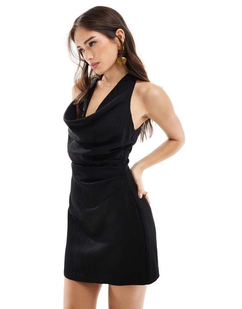 Stradivarius linen look cowl neck mini dress in black  On Sale Now with Up  to 20% Off | Discover Exclusive Deals & Savings at BeyondStyle  Authentic  Stradivarius Home|women with Limited-Time