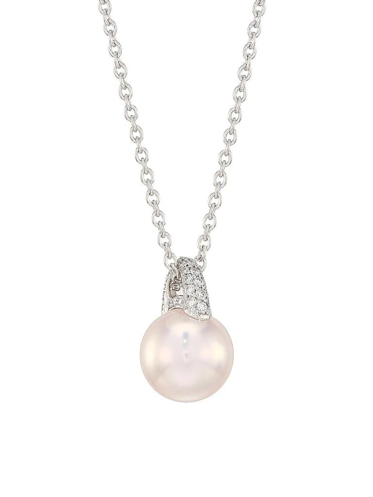 Mikimoto 18K White Gold, 8.5MM Cultured Akoya Pearl & Diamond Necklace 1