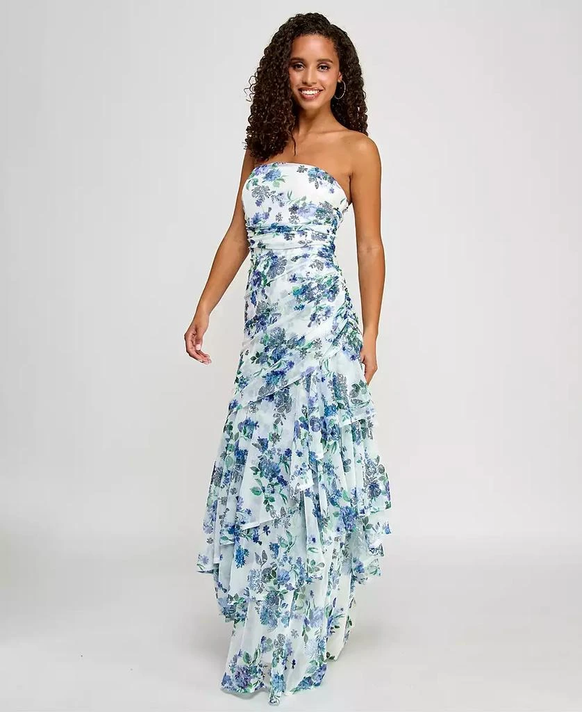 Emerald Sundae Juniors' Sequin Embellished Floral Print Ruffled Strapless Gown, Created for Macy's 3