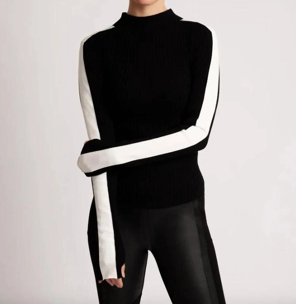 Blanc Noir Blair Mock Neck Sweater In Black/ivory 2