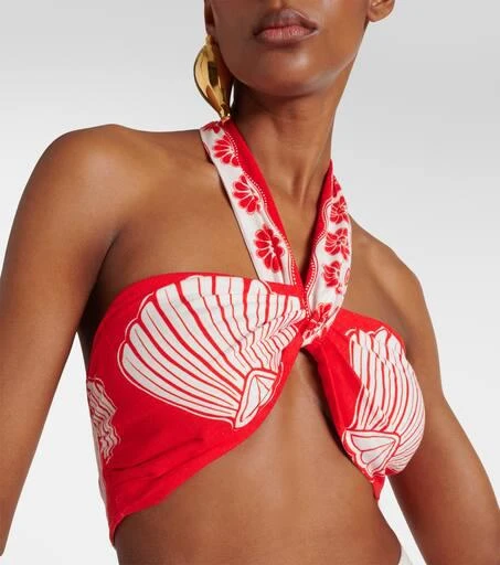 Farm Rio Red Ainika Shell linen-blend bra top 4