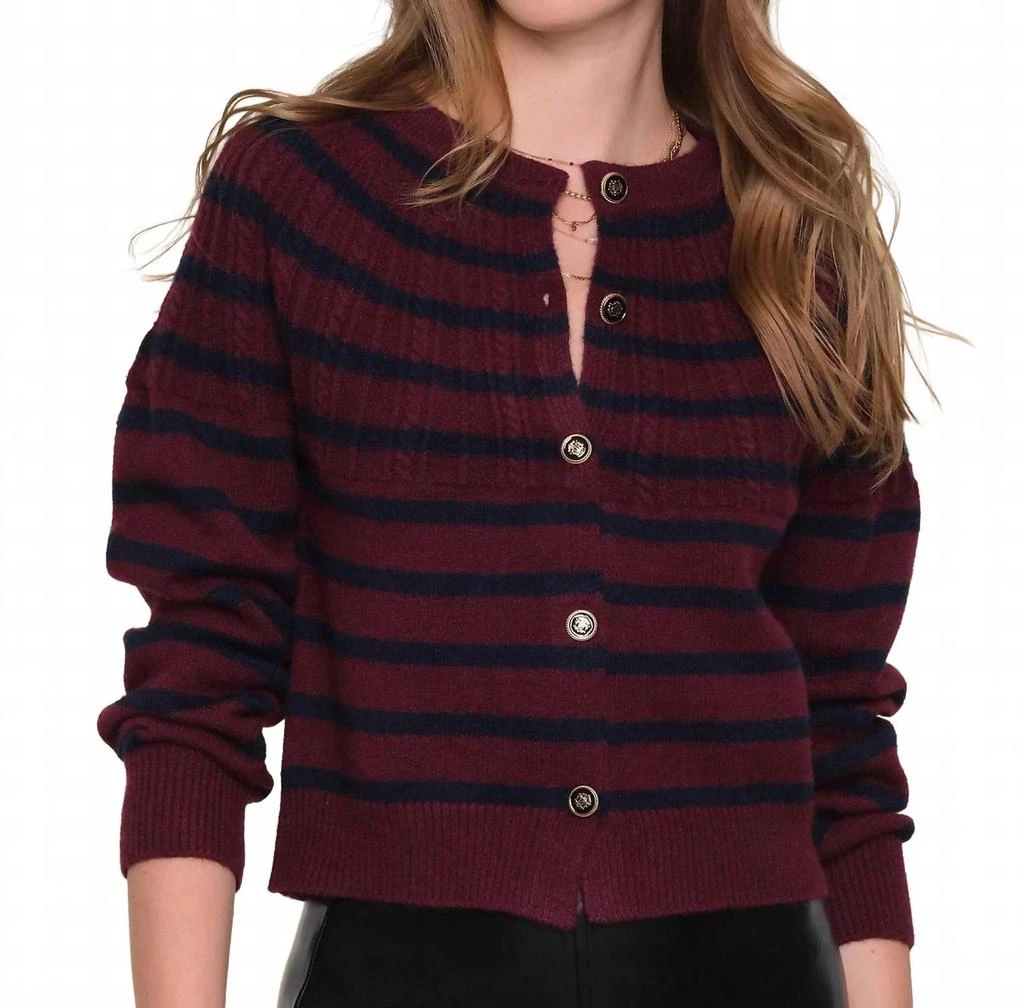 heartLoom Selene Stripe Cardigan In Merlot/navy