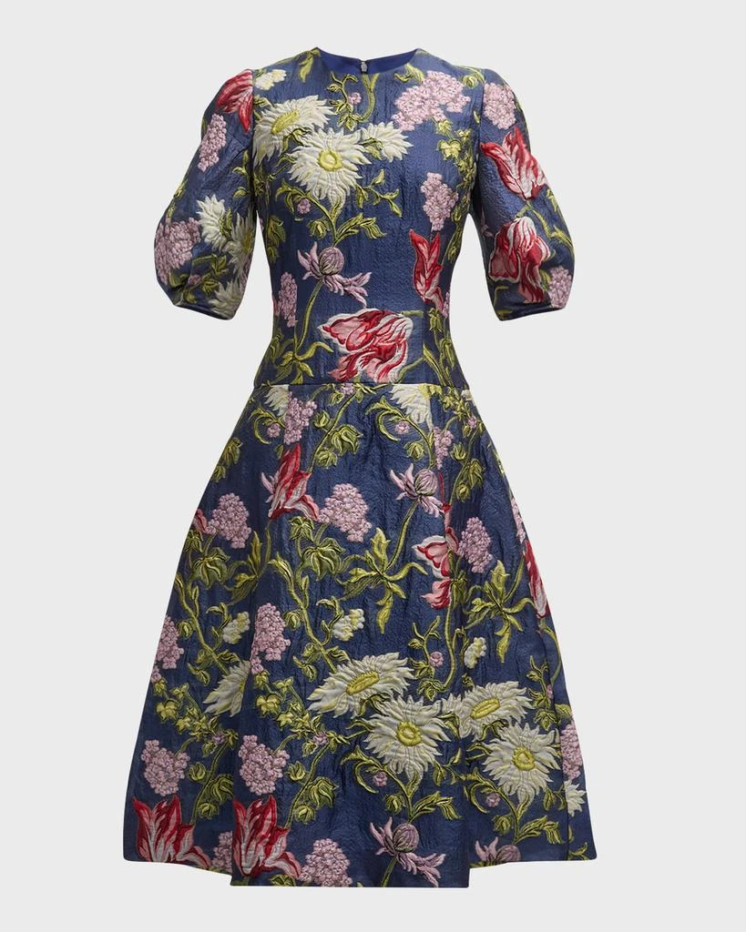 Teri Jon Puff-Sleeve Floral Jacquard Midi Dress - Dresses & Skirts - Free  Shipping - BeyondStyle