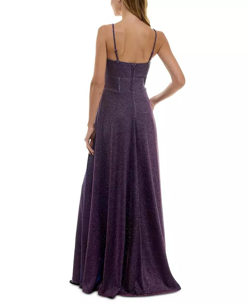 City Studios Juniors' Square-Neck Sleeveless Glitter Gown 2