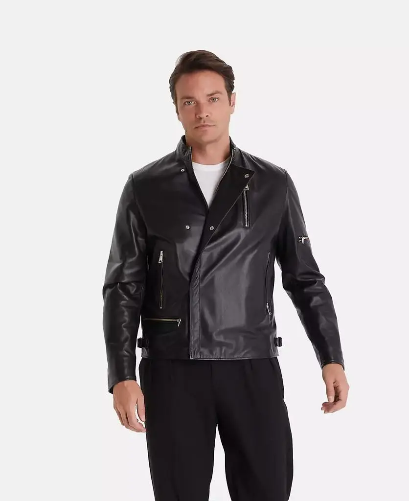 Furniq UK Men's Leather Biker Jacket, Black