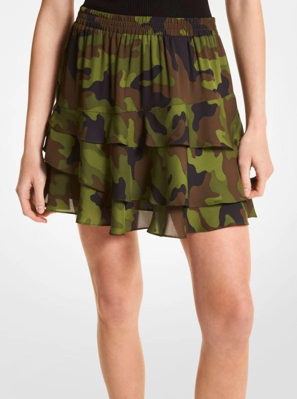 michael_kors Camouflage Silk Georgette Ruffled Skirt 1