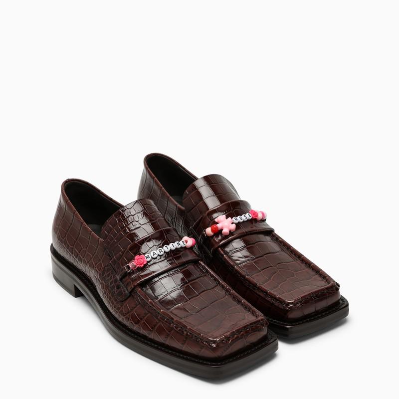 Martine Rose Brown crocodile-effect moccasin with beads