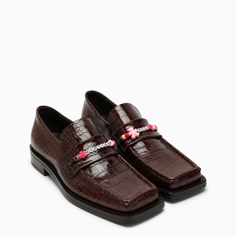 Martine Rose Brown crocodile-effect moccasin with beads 3