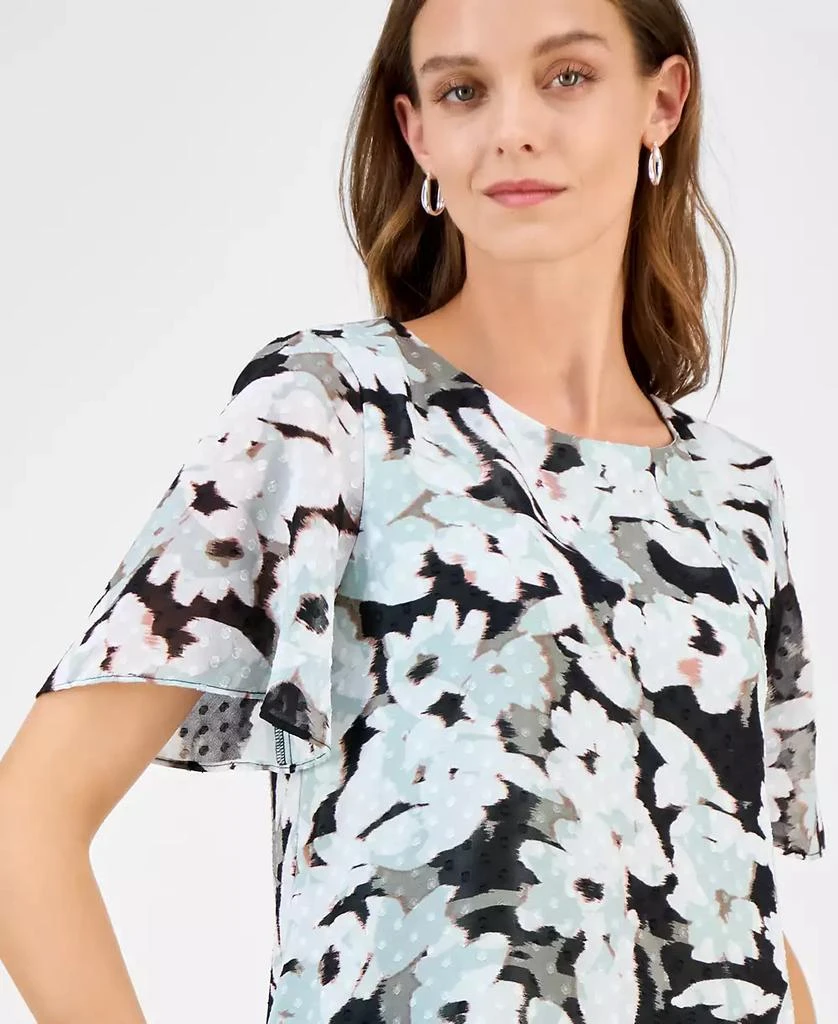 Kasper Women's Printed Swiss Dot Flutter-Sleeve Blouse 3