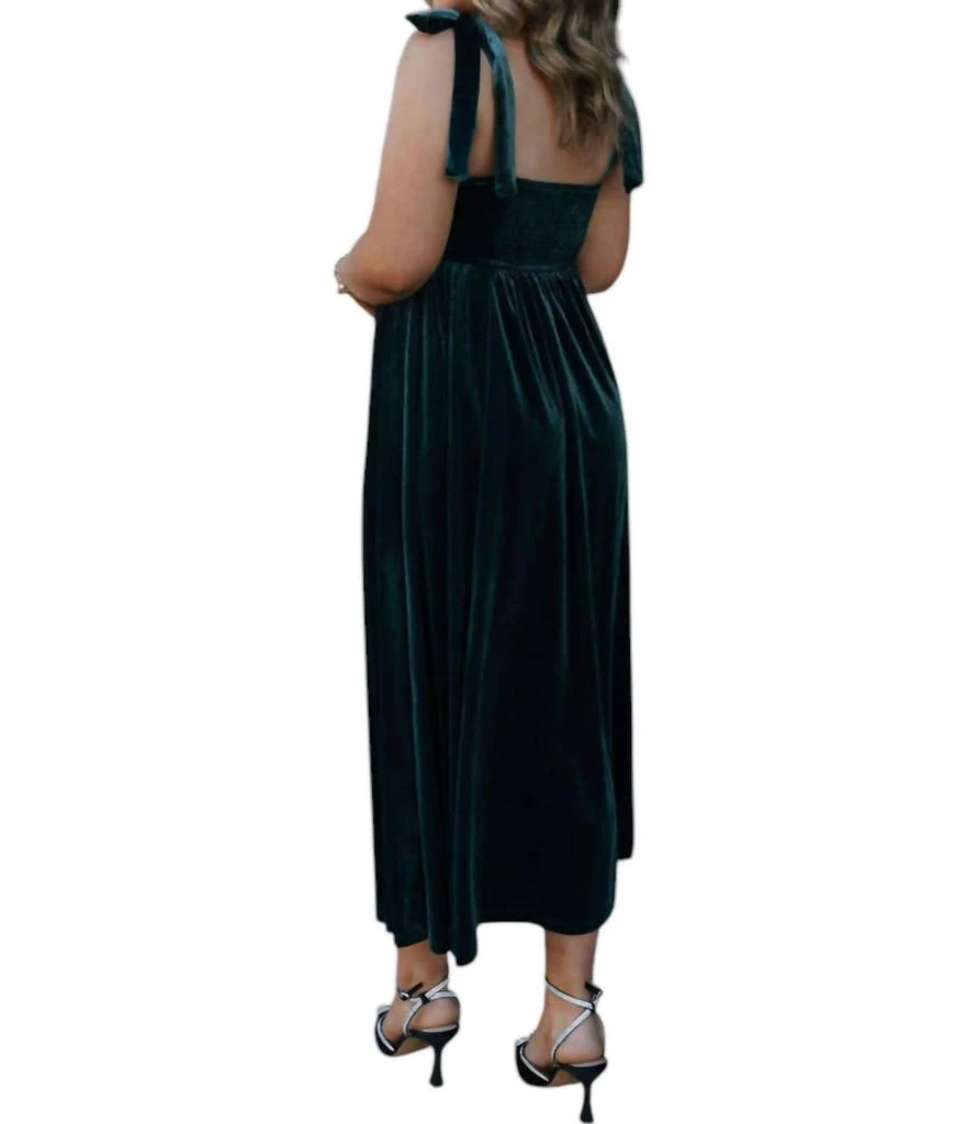Blu Pepper Velvet Tie Strap Midi Dress In Green 3