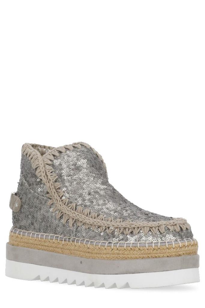 Mou Mou Sequin-Embellished Round Toe Sneakers