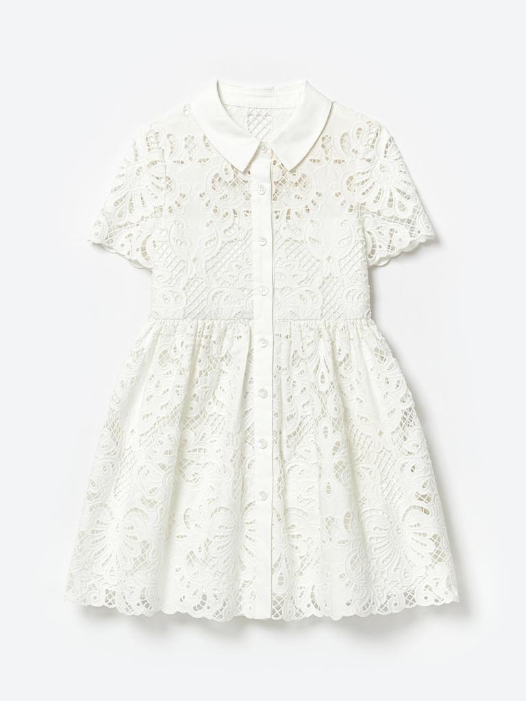 Self Portrait Girls Cotton Lace Mini Dress in White