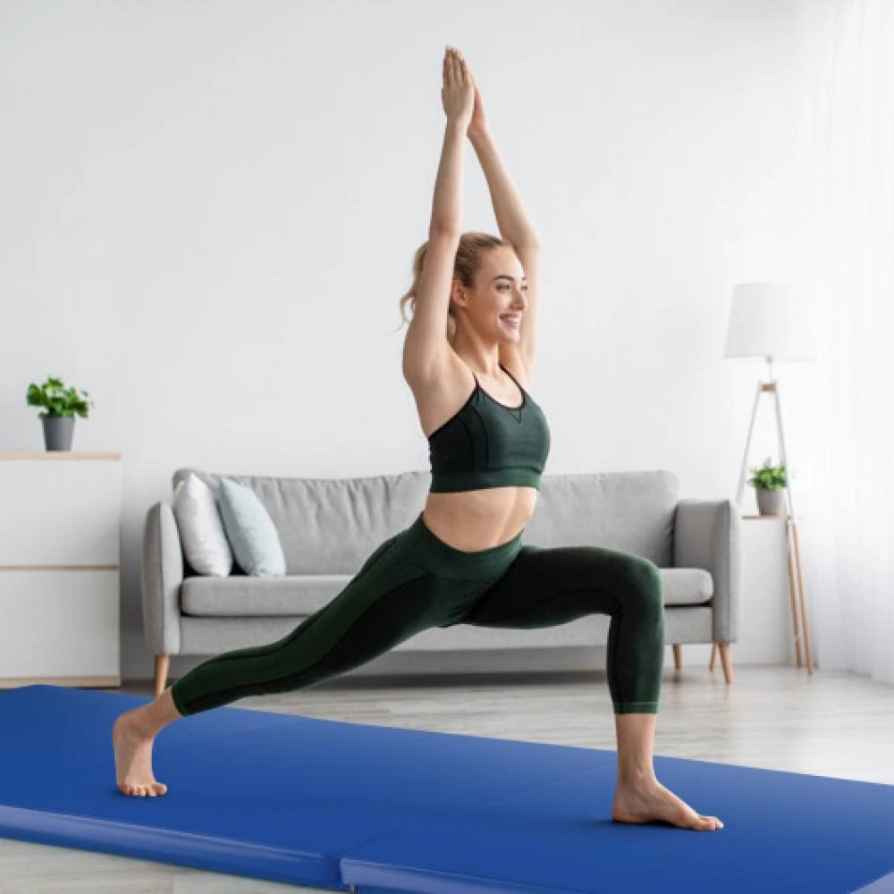 Hivvago 6 x 2 FT Tri-Fold Gym Mat with Handles and Removable Zippered Cover-Dark Blue 1