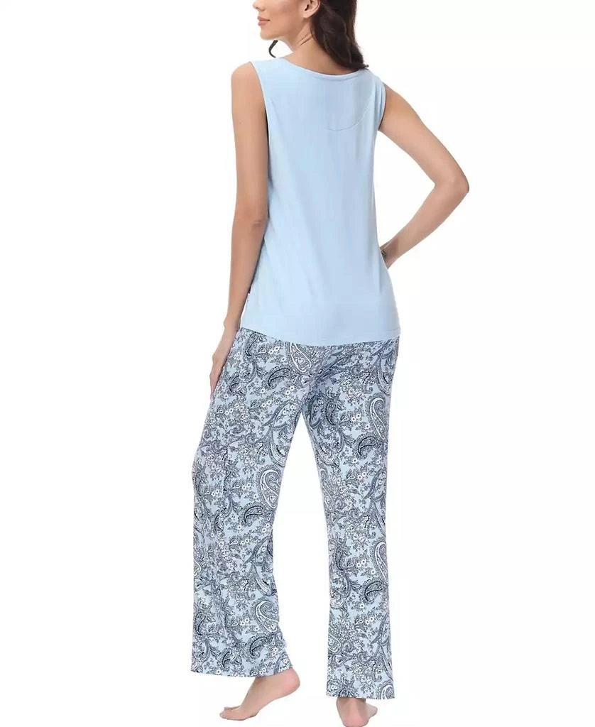 Echo Design Women's Solid 2 Piece Tank Top with Printed Wide Pants Pajamas Set 2