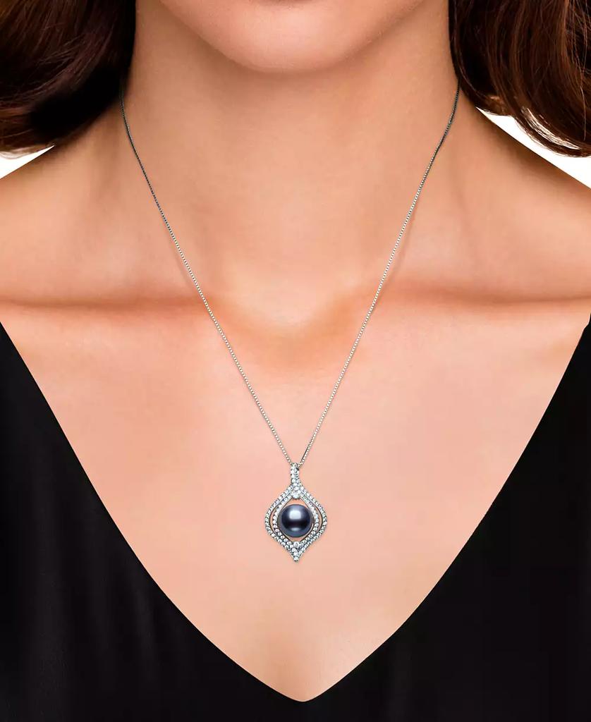 Belle de Mer Dyed Black Peacock Cultured Freshwater Pearl (9-10mm) & Lab Created White Sapphire (1 ct. t.w.) Pendant 18" Necklace in Sterling Silver