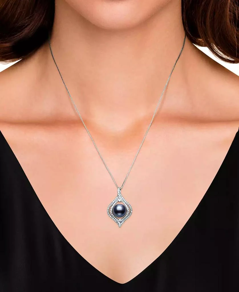 Belle de Mer Dyed Black Peacock Cultured Freshwater Pearl (9-10mm) & Lab Created White Sapphire (1 ct. t.w.) Pendant 18" Necklace in Sterling Silver 2
