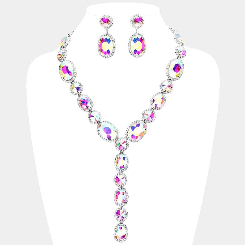 FASHNZFAB Glass Crystal Rhinestone Y Evening Necklace