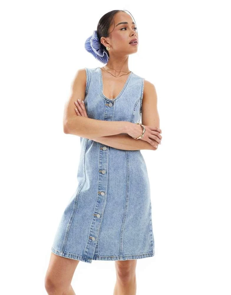 JJXX JJXX scoop neck denim dress in light blue 2
