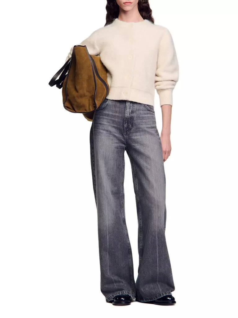 Sandro Cropped Fluffy Knit Cardigan 6