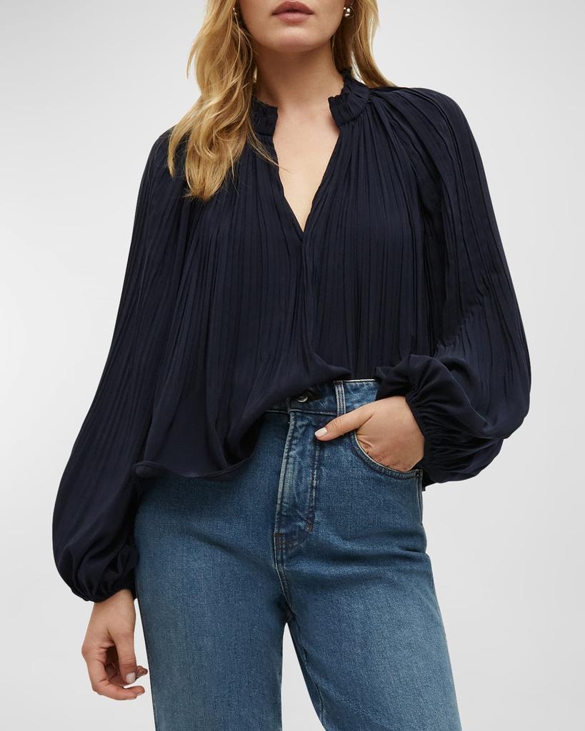 Veronica Beard Walker Pleated Long-Sleeve Top